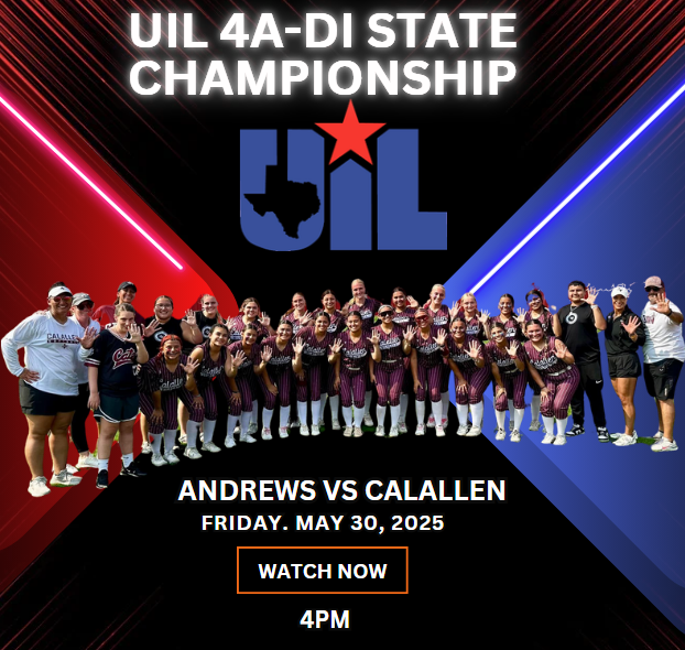Texas UIL SPORTS (@texasuil_sport) on Twitter photo 🏆🥎 STATE CHAMPIONSHIPS🏆
Andrews vs Calallen
📺 bit.ly/43NxLvs
📅 Friday 30
⏰ @ 1p.
<a href="/Calallen_SBall/">Calallen Wildcats Softball</a> <a href="/RecruitCalallen/">Calallen Wildcats Recruiting</a> <a href="/BrookelynnMead1/">Brookelynn Meador</a> <a href="/Tflolentz/">Teresa Flores Lentz</a> <a href="/ChrisDoelle/">🟣 Chris Doelle</a> <a href="/JordynThib55502/">Jordyn Thibodeaux</a> <a href="/audrynaalm_2026/">Audryna Almaraz</a> <a href="/Alaunah2024/">Alaunah_Almaraz_2024</a> <a href="/MeganGeyer2024/">Megan Geyer</a> <a href="/BraelynBailey13/">Braelyn Bailey</a> <a href="/biancag2025/">Bianca</a> <a href="/TheJesAlmaraz/">Jes Almaraz</a> 🏆🥎 STATE CHAMPIONSHIPS🏆
Andrews vs Calallen
📺 bit.ly/43NxLvs
📅 Friday 30
⏰ @ 1p.
<a href="/Calallen_SBall/">Calallen Wildcats Softball</a> <a href="/RecruitCalallen/">Calallen Wildcats Recruiting</a> <a href="/BrookelynnMead1/">Brookelynn Meador</a> <a href="/Tflolentz/">Teresa Flores Lentz</a> <a href="/ChrisDoelle/">🟣 Chris Doelle</a> <a href="/JordynThib55502/">Jordyn Thibodeaux</a> <a href="/audrynaalm_2026/">Audryna Almaraz</a> <a href="/Alaunah2024/">Alaunah_Almaraz_2024</a> <a href="/MeganGeyer2024/">Megan Geyer</a> <a href="/BraelynBailey13/">Braelyn Bailey</a> <a href="/biancag2025/">Bianca</a> <a href="/TheJesAlmaraz/">Jes Almaraz</a>