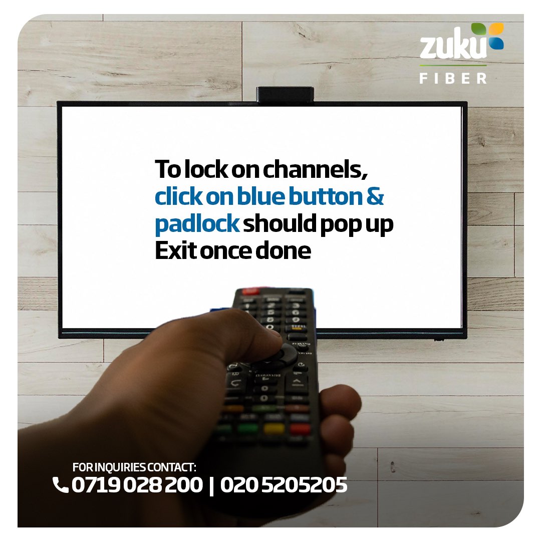 ZukuHome's tweet image. Here is how lock your channels.

Follow the steps below to see how For more info contact: 0719028200 Or 0205205205

#GetMoreForLess
#ZukuTriplePlay