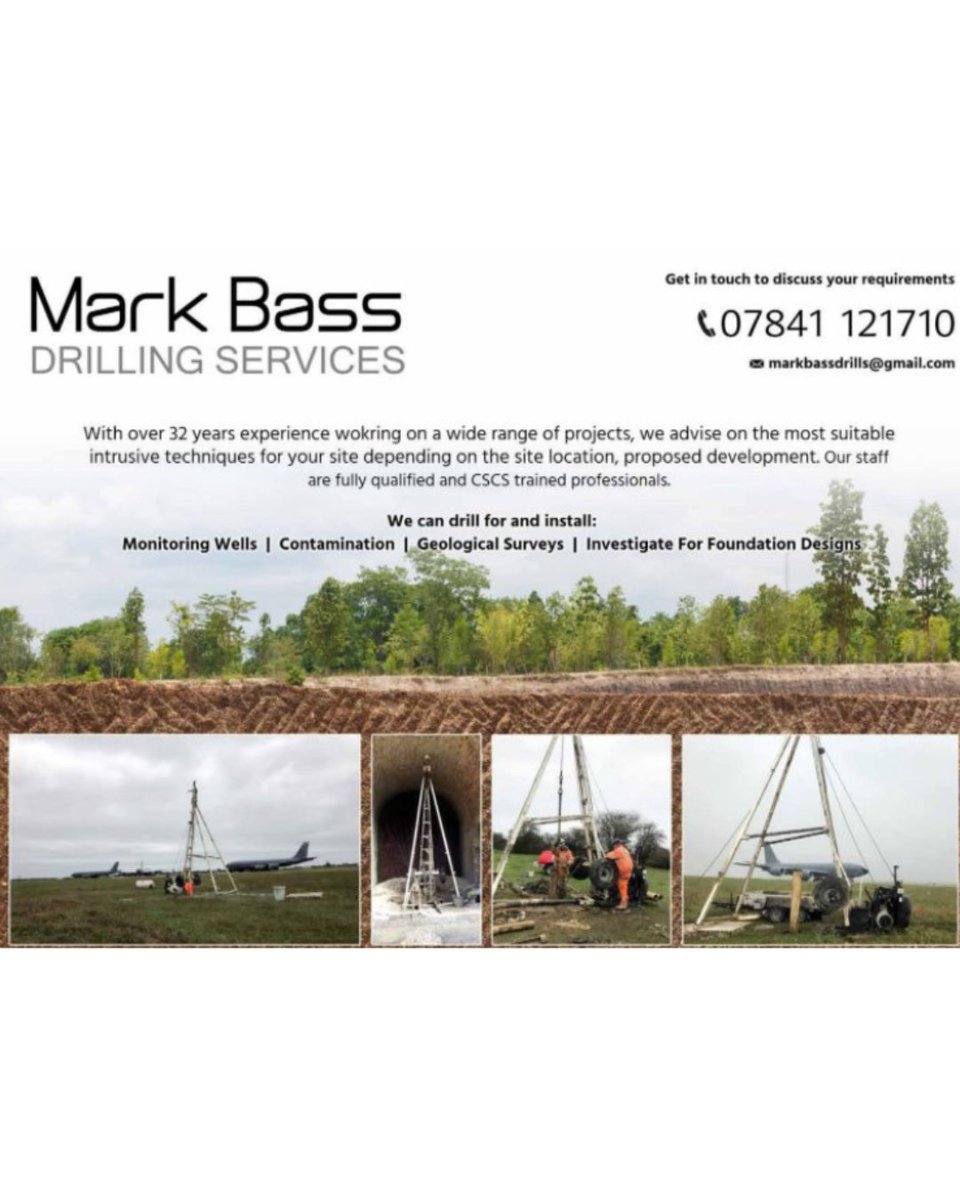 ⭐️ Recommended Supplier: Mark Bass Drilling Services ⭐️

Mark Bass Drilling Services provides expert drilling solutions for monitoring wells, contamination investigations, geological surveys, and foundation design assessments.

📞 07841 121710