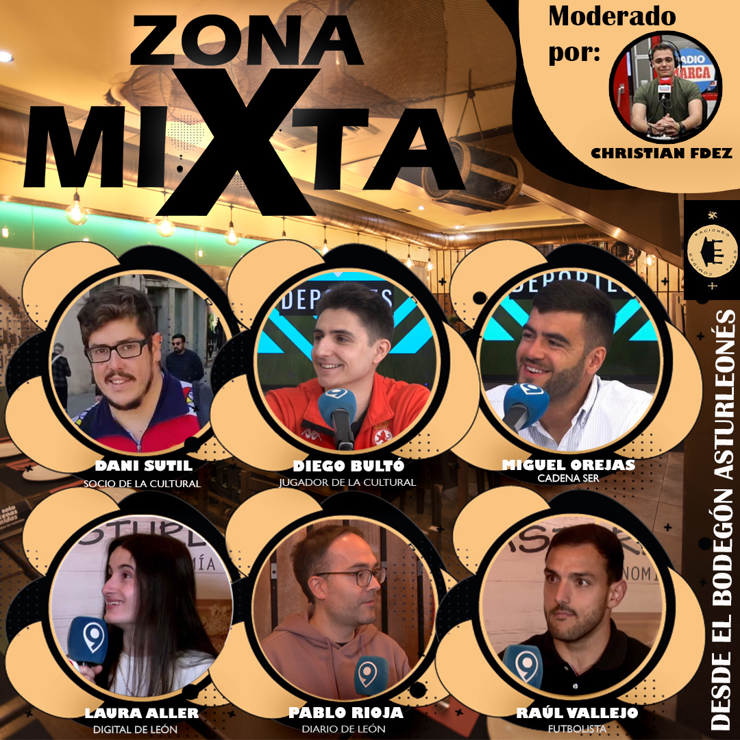 987tv_es's tweet photo. ZONA MIXTA en @BAsturleones

A las 18:00 horas, hablamos de la @CyDLeonesa con:

⚽️ @Danipsutil, socio de la Cultu
⚽️ @miguelorejas_, @leondeportivo
⚽️ Diego Bultó, @CultuBaloncesto
⚽️ @Laura_Aller10, @digitaldeleon
⚽️ @PabloRioja_7, @diariodeleon
⚽️ @RaulVallejo_10, futbolista https://t.co/nFmNSCWtpF