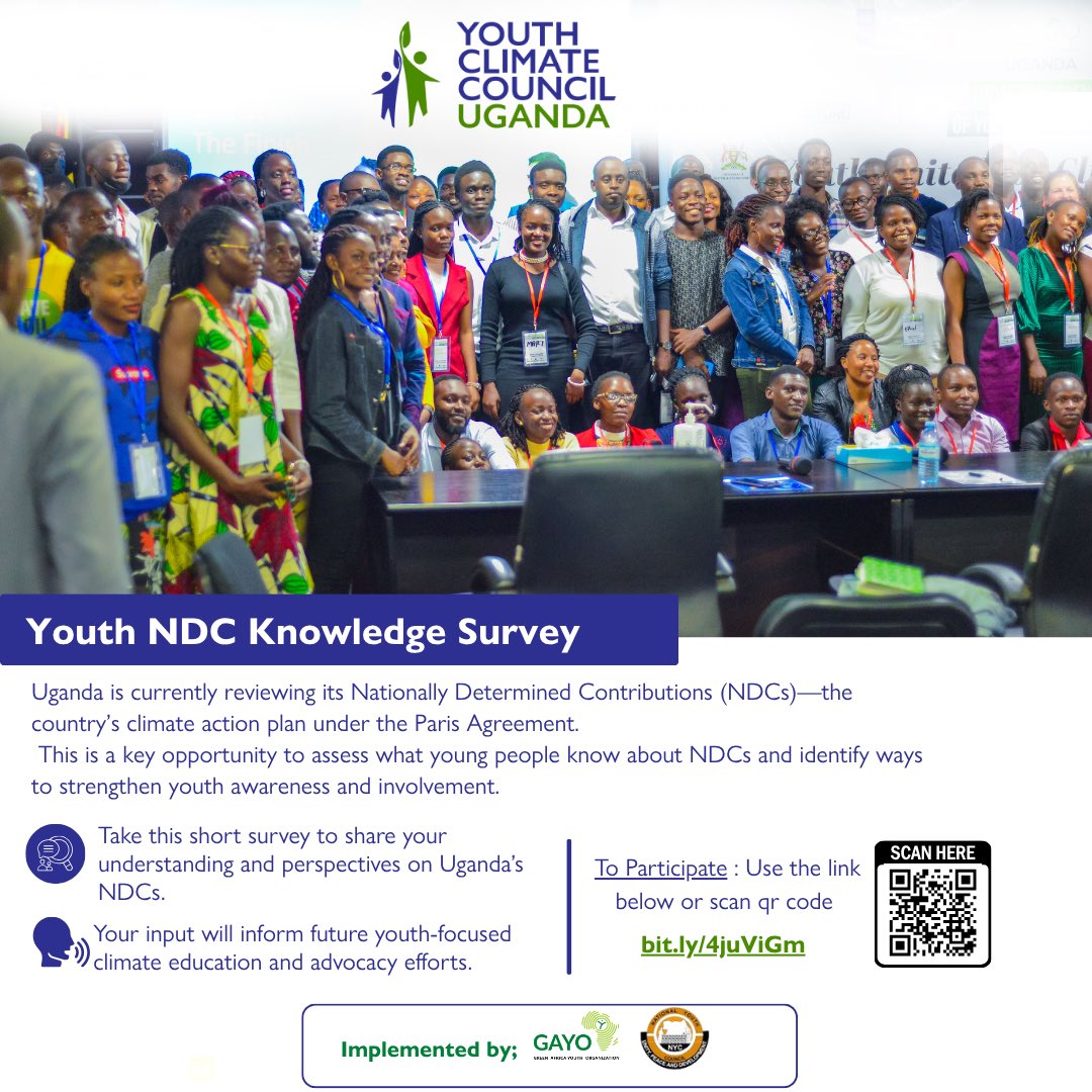 Share your voice!
Uganda is reviewing its climate action plan. Take the Youth NDC Knowledge Survey to inform future climate education &amp; advocacy efforts. <a href="/GirlsTransform/">We Transform</a> #YouthClimateCouncilUganda