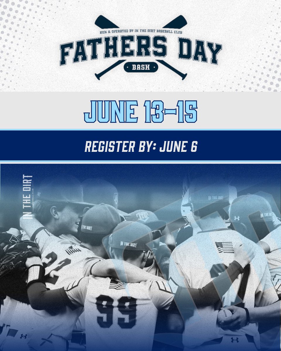 InTheDirtBaseball (@itd_baseball) on Twitter photo Time is ticking to register for the Father's Day Bash. With over 30 teams already registered and space for more, it will be an EPIC weekend full of great competition, we hope to see you there. teamsnap.pulse.ly/ncu9kyfpnk
#Inthedirtbaseball #inthedirt #baseball #travelbaseball Time is ticking to register for the Father's Day Bash. With over 30 teams already registered and space for more, it will be an EPIC weekend full of great competition, we hope to see you there. teamsnap.pulse.ly/ncu9kyfpnk
#Inthedirtbaseball #inthedirt #baseball #travelbaseball
