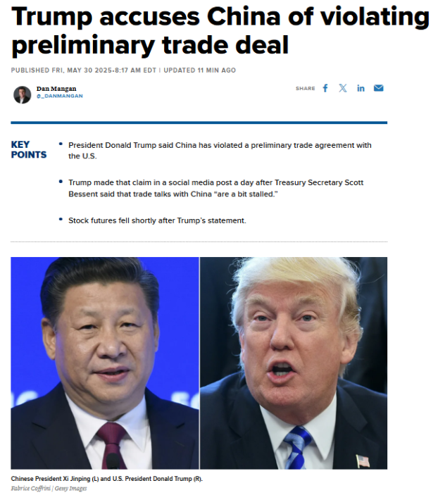 🚨 BREAKING : "Trump accusa la Cina di aver violato l'accordo commerciale con gli Stati Uniti"