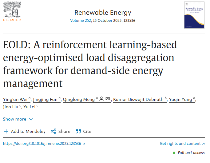 LeoKBD's tweet photo. New paper out! 🎉 Our EOLD framework uses Reinforcement Learning for energy optimisation, achieving power curve flattening &amp; optimal system sizing. Read more (free for the next 50 days): https://t.co/oV8aSRKFgE  #EnergyManagement #AI #BioX https://t.co/b251nXssUS
