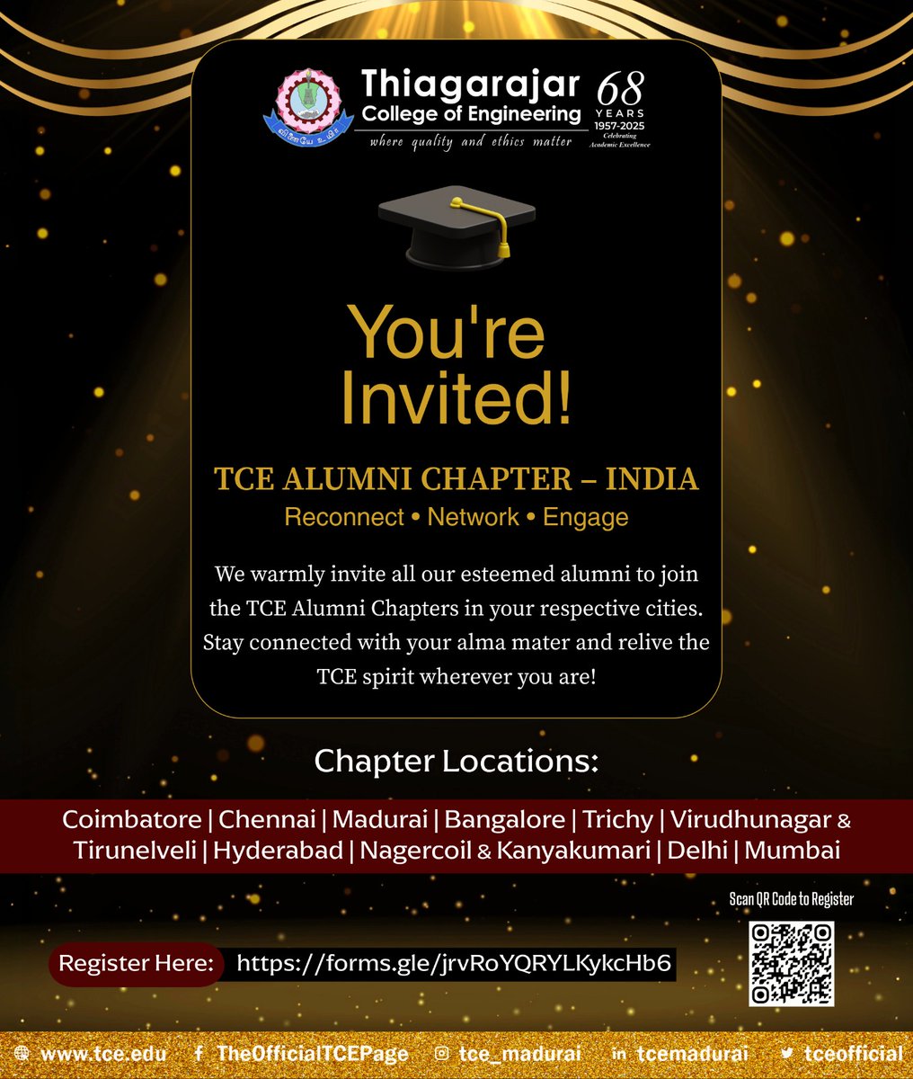 tceofficialpage's tweet image. 📢 TCE Alumni across India—Reconnect, Network &amp;amp; Engage! Join your local chapter today: Coimbatore, Chennai, Madurai, Blr, Hyd &amp;amp; more!
🔗 Sign up: forms.gle/jrvRoYQRYLKykc…
#TCEAlumni #TCEConnect #OnceATCEianAlwaysATCEian