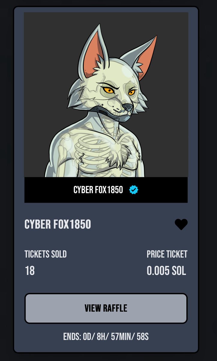 Big builder,  <a href="/The_FoxClub/">The Fox Club</a> offers you raffles with $Sol &amp; $CLUB, just bought 10 entries for this awesome Cyber Foxes 
🍀 result in a little less than 9 hours
🦊🦾, If you like gambling :

raffles.thefoxclub.wtf