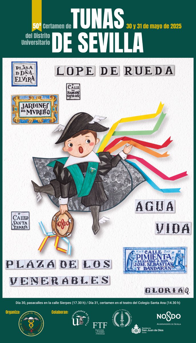 TunaTyFSevilla's tweet photo. Empezamos el 50° Certamen de Tunas del DUS de Sevilla.
Hoy desde las 17.30 y hasta las 20.30h entre las calles Sagasta y Sierpes con Ronda en el balcón del @cmisevilla.
Con la colaboración de @OHSJD y @emasesa 
#LTunasDUS
#TunasSevilla
#TunaTurismoyFinanzas https://t.co/HaywW4yfkG