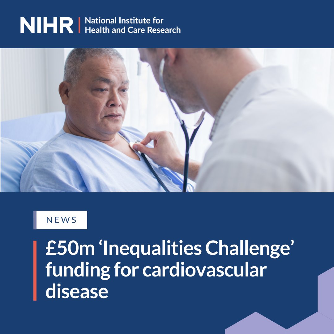 National Institute for Health and Care Research (@nihrresearch) on Twitter photo We've just launched a new ‘Inequalities Challenge’ funding opportunity for cardiovascular disease (CVD). Supported by <a href="/TheBHF/">British Heart Foundation</a>, the opportunity aims to invest £50 million into innovative new research in CVD, aiming to tackle preventable causes of heart disease and its We've just launched a new ‘Inequalities Challenge’ funding opportunity for cardiovascular disease (CVD). Supported by <a href="/TheBHF/">British Heart Foundation</a>, the opportunity aims to invest £50 million into innovative new research in CVD, aiming to tackle preventable causes of heart disease and its