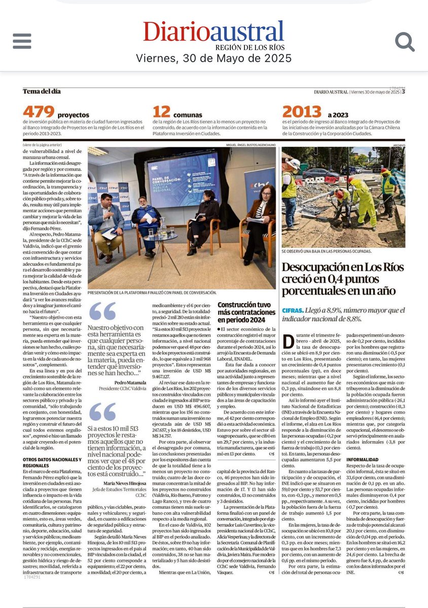 🗞️Diario Austral Región de #LosRíos publicó una completa nota donde destacó el lanzamiento de la Plataforma Inversión en Ciudades realizada ayer en #ValdiviaCL