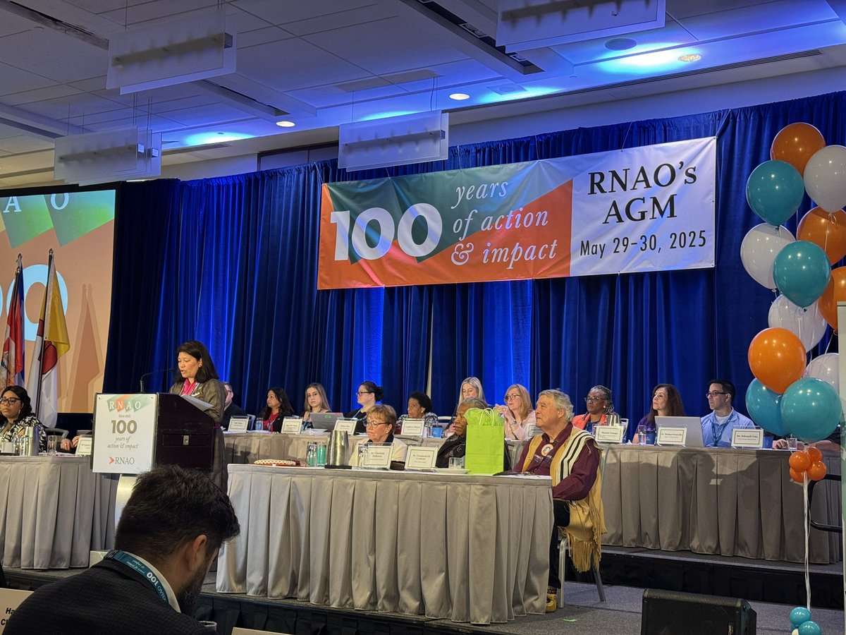 We are excited to attend the 100th AGM for RNAO. NP Llamo Dolkar welcoming everyone after the beautiful Indigenous ceremony. 
We have 6 Consultation Representatives voting this afternoon on proposed Resolutions. It’s going to be an exciting day! 🎉🎊  <a href="/RNAO/">RNAO</a>