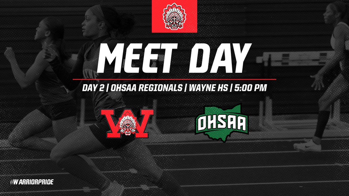 Wayne Athletics (@wayneathletics) on Twitter photo π | MEET DAY
<a href="/TrackWayne/">Wayne Warrior Track and Field</a> looks to make their final push for state qualifiers as they run Day 2 action of the OHSAA Regional Meet at Heidkamp Stadium!
ποΈ | ohsaa.org/tickets
πΊ | tinyurl.com/yk35t68m
Live Results | tinyurl.com/44729d76
#WarriorPride π | MEET DAY
<a href="/TrackWayne/">Wayne Warrior Track and Field</a> looks to make their final push for state qualifiers as they run Day 2 action of the OHSAA Regional Meet at Heidkamp Stadium!
ποΈ | ohsaa.org/tickets
πΊ | tinyurl.com/yk35t68m
Live Results | tinyurl.com/44729d76
#WarriorPride