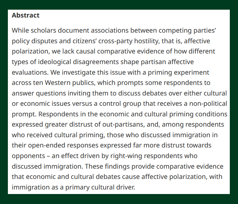 British Jnl Poli Sci (@bjpols) on Twitter photo NEW -
Beyond Observational Relationships: Evidence from a Ten-Country Experiment that Policy Disputes Cause Affective Polarization - cup.org/3ZajcQ1
- <a href="/NoamGidron/">Noam Gidron</a>, James Adams (<a href="/ucdavis/">UC Davis</a>), Will Horne (<a href="/ClemsonUniv/">Clemson University</a>) & <a href="/ttichelbaecker/">Thomas Tichelbaecker</a>
#OpenAccess NEW -
Beyond Observational Relationships: Evidence from a Ten-Country Experiment that Policy Disputes Cause Affective Polarization - cup.org/3ZajcQ1
- <a href="/NoamGidron/">Noam Gidron</a>, James Adams (<a href="/ucdavis/">UC Davis</a>), Will Horne (<a href="/ClemsonUniv/">Clemson University</a>) & <a href="/ttichelbaecker/">Thomas Tichelbaecker</a>
#OpenAccess