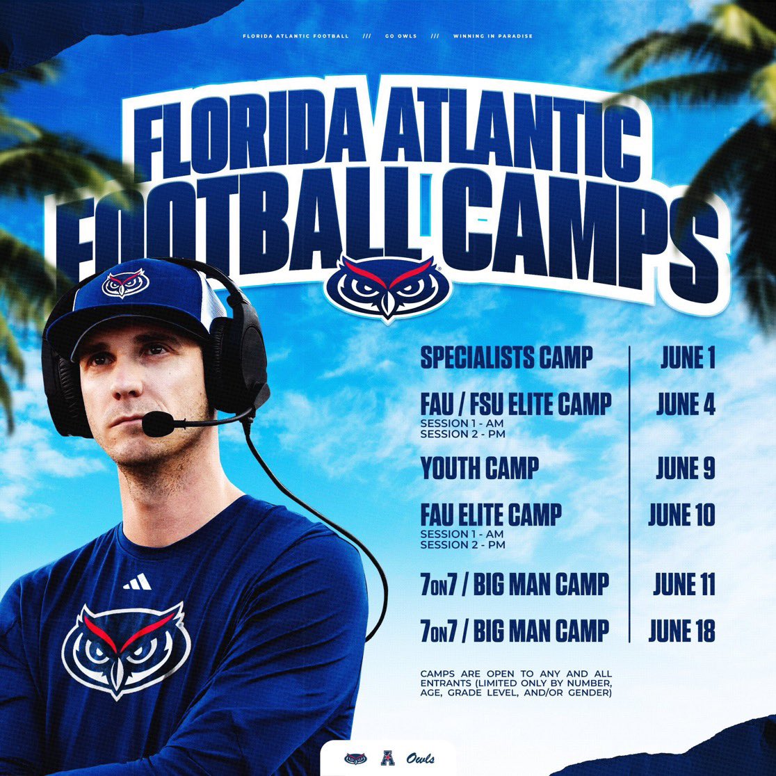 Joshua M. Kendall (@bigjoshkendall) on Twitter photo Linemen coaches in Florida! Let’s max out the attendance for <a href="/FAUFootball/">Florida Atlantic Football</a>’s Big Man camps!!!
Bring them massive and high velocity dude down to practice in paradise!!!
I know my guys will be there ready to compete!!!! Linemen coaches in Florida! Let’s max out the attendance for <a href="/FAUFootball/">Florida Atlantic Football</a>’s Big Man camps!!!
Bring them massive and high velocity dude down to practice in paradise!!!
I know my guys will be there ready to compete!!!!