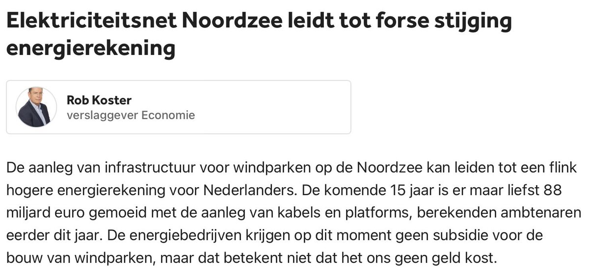 🇳🇱 88 miljard euro voor alléén de aanleg van infrastructuur voor windmolens op zee.

Voor dat bedrag bouwt China 38 kernreactoren die 1200 MW per stuk produceren.

Kan je de hele Benelux en mee van stroom voorzien.
#kernenergie