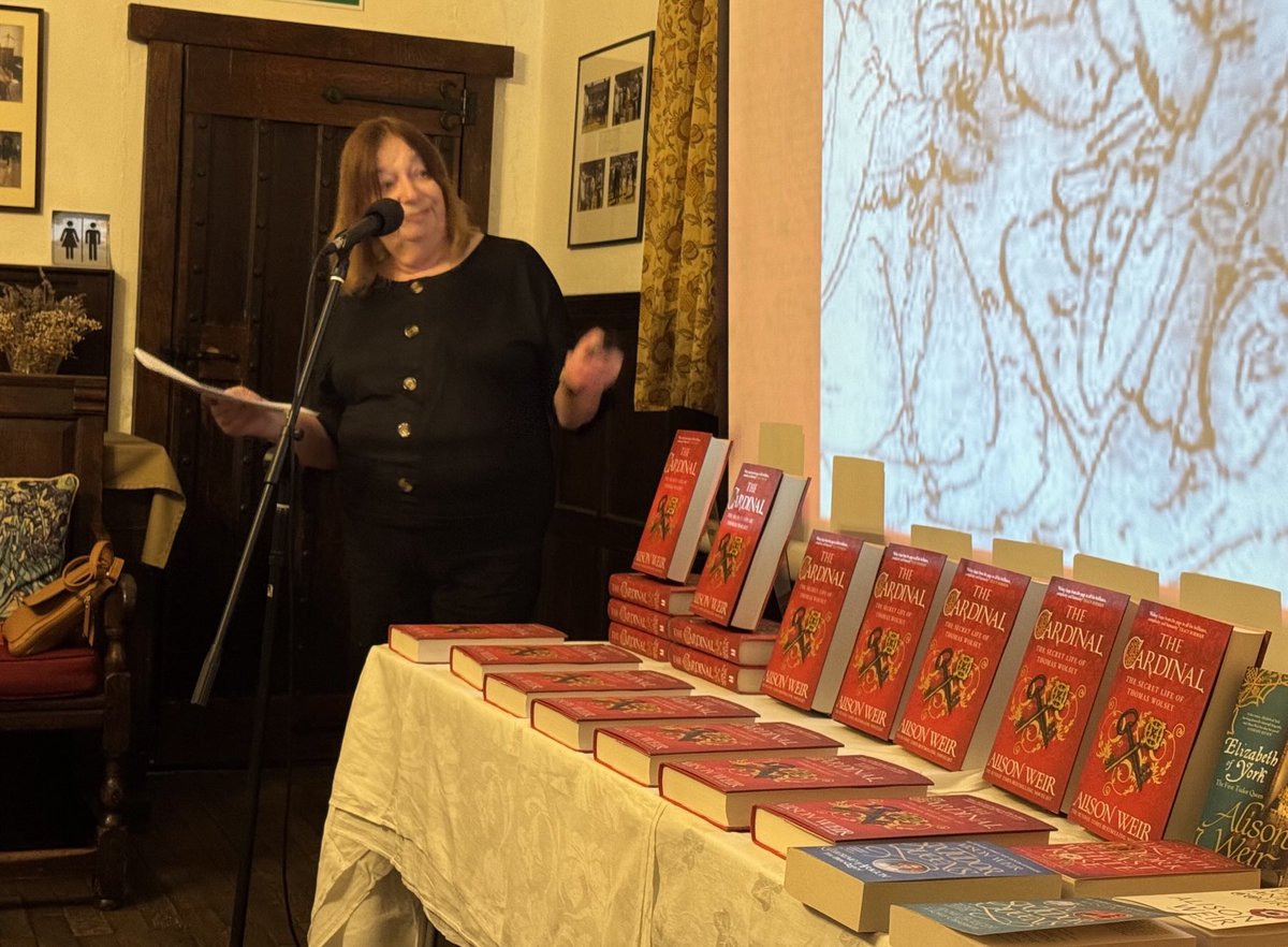 JohnPye7's tweet image. Wonderful night at Sackville College with Alison Weir talking about The Cardinal, her new book on Cardinal Wolsey #Tudors #HenryVIII #AnneBoleyn We have nine signed first editions in stock 😀