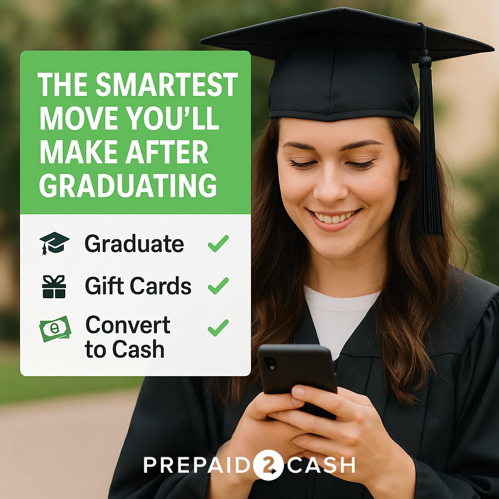 Prepaid2Cash's tweet image. 👨‍🎓 The smartest move you’ll make after graduating?
✔️ Turning those cards into cash with Prepaid2Cash.
💳 ➡️ 💵 = 📈

#SmartGrad #Prepaid2Cash #GiftCardToCash #GradChecklist #MoneyTips #Graduation2025