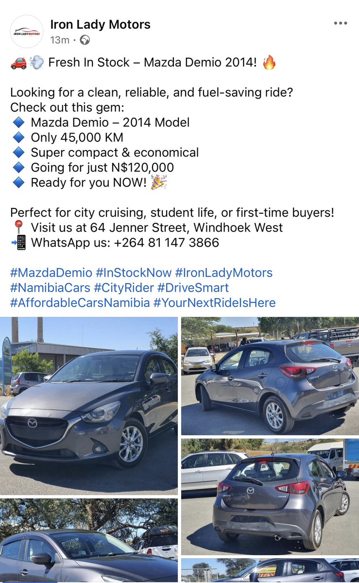 Ready available 
+264811473866
Iron Lady Motors