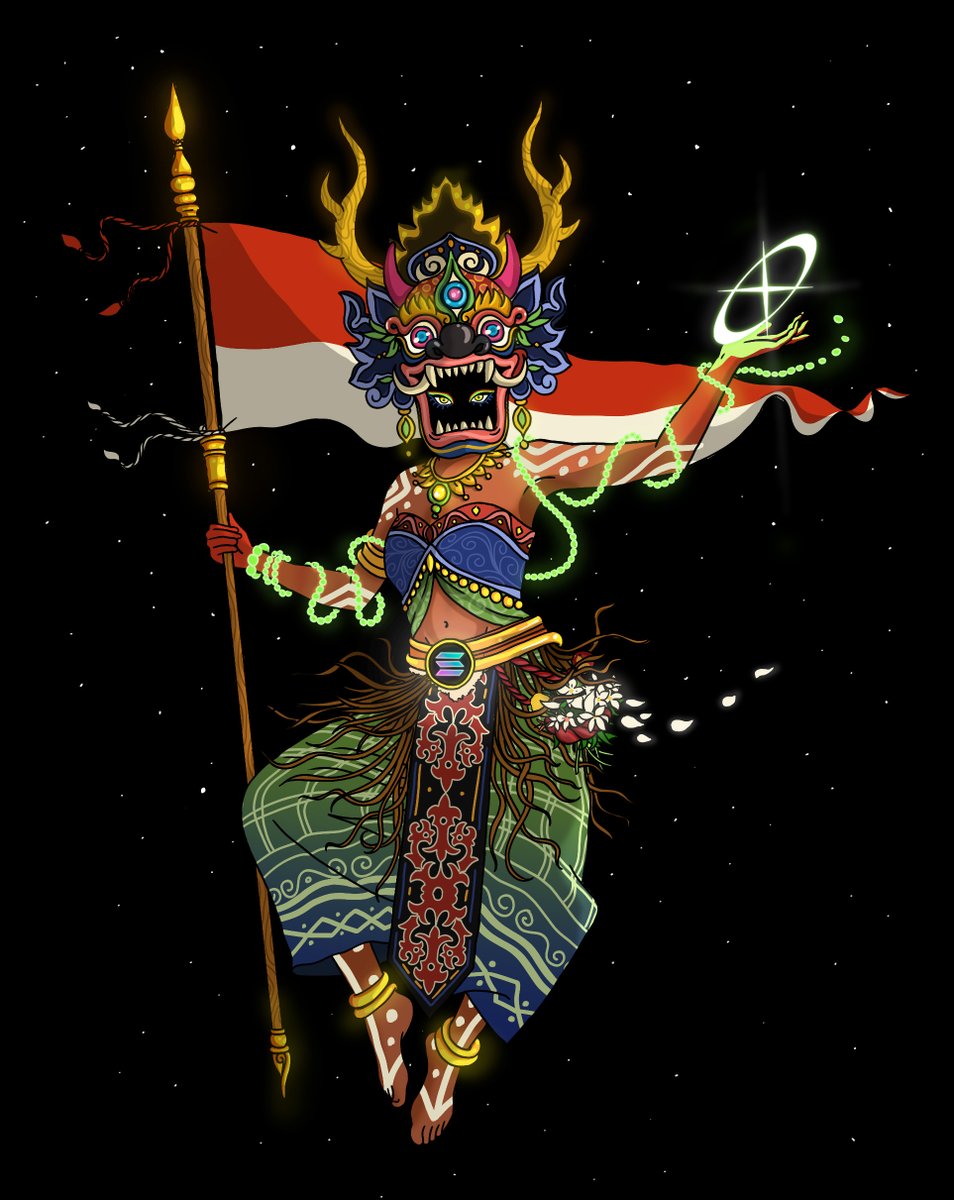 Rifallly's tweet image. GM! My entry for DRIP YOUR FLAG contest
@fragmetric | @solana  | @drip_haus 

&quot;Digital Revival of Tradition&quot;

were inspired by various Indonesian 🇮🇩 cultures—Dayak, Papua, Bali, Sunda, Karo, and Java.
It created Mother Pertiwi Nusantara, bringing new light to the digital age.