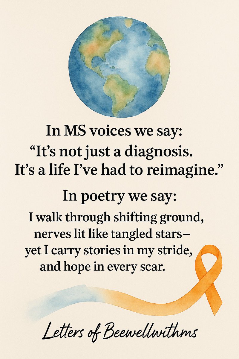 MS isn’t just a diagnosis.
It’s a life reimagined—
a journey of invisible strength, shifting ground,
and hope stitched into every step.

Today, we honour that resilience.
🌍 You’re not alone.

#WorldMSDay #LettersOfBeewellwithms #MSAwareness #LifeWithMS #BeewellwithMS