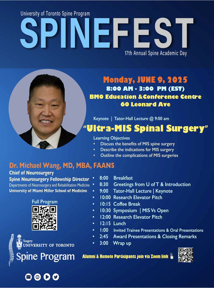 Spine Program, University of Toronto (@uoftspine) on Twitter photo Reminder: SpineFEST 2025 | Monday, June 9, 2025 @ 8:00 AM to 3:00 PM | at the BMO Centre - mailchi.mp/utoronto.ca/sp… Reminder: SpineFEST 2025 | Monday, June 9, 2025 @ 8:00 AM to 3:00 PM | at the BMO Centre - mailchi.mp/utoronto.ca/sp…