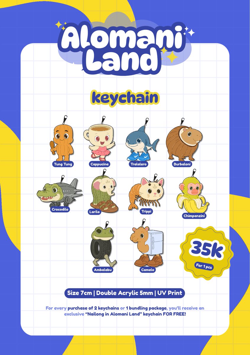 Aditken_'s tweet photo. [POST PRE-ORDER COMIFURO XX]

ALOMANI LAND MERCH PO IS BACK!

✨ FREE “Nailong in Alomani Land” keychain
with every purchase of 2 Anomali keychains or 1 special bundling package ✨

📆 Period: May 30 - June 08
💌 Mail Order Only!
❤️ RT &amp; Likes 

#CFXX #Comifuroxx #cfxxcatalogue https://t.co/F8jBoTWDrB