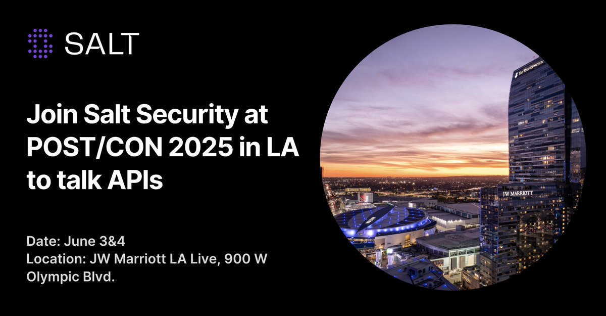 SaltSecurity's tweet image. Let's have a conversation about how you can leverage Salt Security with @getpostman for End-to-End API Protection 💪 Join us in LA on June 3–4 at JW Marriott LA Live, 900 W Olympic Blvd.

#cybersecurity #Postman #APIsecurity #events #POSTCON25