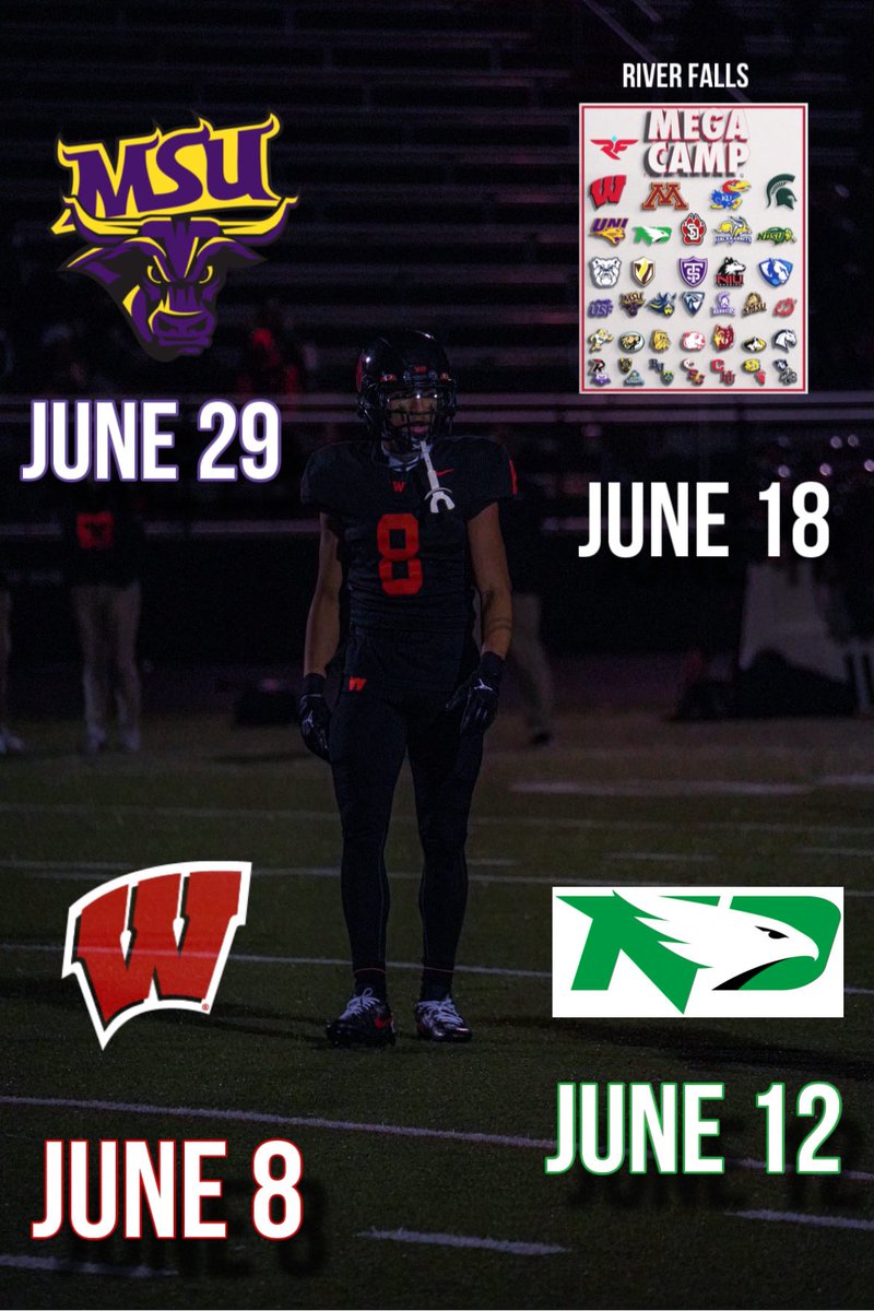 Judeah L. Kniskern (@judeahhhhh) on Twitter photo These will be the camps I’m attending this summer!!☀️
•WR🏈
•6’0📏
•4.5⏰
<a href="/maverick_scoop/">Maverick Football Scoop</a> -<a href="/CoachHenning75/">Chad Henning</a>
<a href="/WisFBRecruiting/">Wisconsin Badgers Football Recruiting</a> - <a href="/CoachReid_/">Jordan Reid</a>
<a href="/UNDfootball/">North Dakota Football</a> - <a href="/ghaugii7/">Gordie Haug</a> These will be the camps I’m attending this summer!!☀️
•WR🏈
•6’0📏
•4.5⏰
<a href="/maverick_scoop/">Maverick Football Scoop</a> -<a href="/CoachHenning75/">Chad Henning</a>
<a href="/WisFBRecruiting/">Wisconsin Badgers Football Recruiting</a> - <a href="/CoachReid_/">Jordan Reid</a>
<a href="/UNDfootball/">North Dakota Football</a> - <a href="/ghaugii7/">Gordie Haug</a>