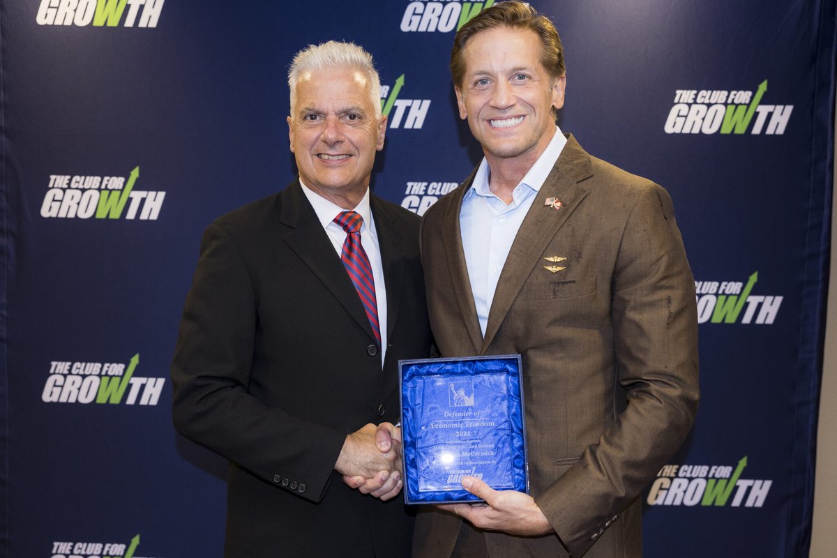 Club for Growth (@club4growth) on Twitter photo 🏆 Congratulations to <a href="/RepMcCormick/">Congressman Rich McCormick, MBA MD</a> — recognized by Club for Growth as a Defender of Economic Freedom!
This award is based on voting records presented by the @cfgFoundation’s 2024 Congressional Scorecard and honors those who consistently support pro-growth economic policies in 🏆 Congratulations to <a href="/RepMcCormick/">Congressman Rich McCormick, MBA MD</a> — recognized by Club for Growth as a Defender of Economic Freedom!
This award is based on voting records presented by the @cfgFoundation’s 2024 Congressional Scorecard and honors those who consistently support pro-growth economic policies in