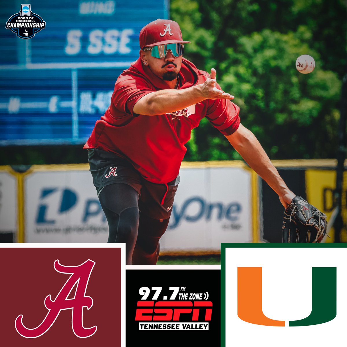 97.7 ESPN The Zone (@977espn) on Twitter photo We've got <a href="/AlabamaBSB/">Alabama Baseball</a> coming your way starting at 1:45PM as the Tide take on <a href="/CanesBaseball/">Miami Hurricanes Baseball</a> in Game 1 of the Hattiesburg regional!⚾🐘🌀
Listen here
📻streaming.live365.com/a71644 We've got <a href="/AlabamaBSB/">Alabama Baseball</a> coming your way starting at 1:45PM as the Tide take on <a href="/CanesBaseball/">Miami Hurricanes Baseball</a> in Game 1 of the Hattiesburg regional!⚾🐘🌀
Listen here
📻streaming.live365.com/a71644
