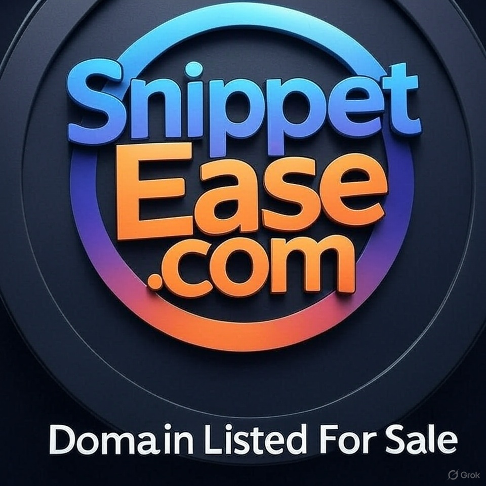 DomainFQ's tweet image. .
Domain Name for sale
SnippetEase.com
#SnippetEase #Snippets #CodeSnippets #Coding #Programming #Code #Developers #Tech #Software #Snippet #Code #Coding #Programming #CodeSnippet #Dev #Tech #Software #CodeBit #SnippetTool #DevTool #CodeShare #TechBit #CodeClip