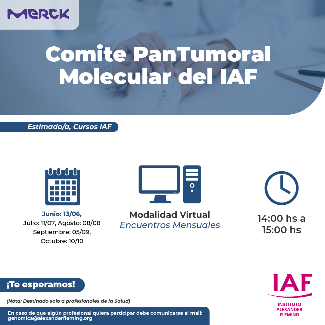 Instituto Alexander Fleming (@iaf_fleming) on Twitter photo COMITE PANTUMORAL MOLECULAR
🗓️Próxima Fecha: Viernes 13 de Junio
🕘Horario: 14:00 hs a 15:00 hs.
💻Modalidad: Virtual
📩Informes e inscripción: genomica@alexanderfleming.org
#IAF #SabemosComoCuidarte #Medicina #Oncologia #Salud #Medicina #Comite #ComitePantumoral COMITE PANTUMORAL MOLECULAR
🗓️Próxima Fecha: Viernes 13 de Junio
🕘Horario: 14:00 hs a 15:00 hs.
💻Modalidad: Virtual
📩Informes e inscripción: genomica@alexanderfleming.org
#IAF #SabemosComoCuidarte #Medicina #Oncologia #Salud #Medicina #Comite #ComitePantumoral