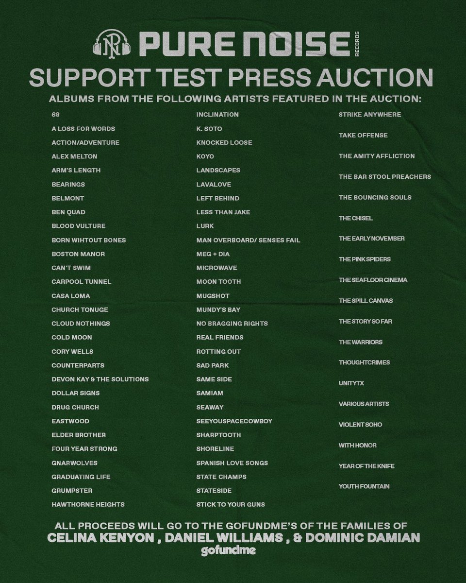 We are auctioning off vinyl test presses to support the families of the plane crash in San Diego ebay.com/usr/purenoiser…