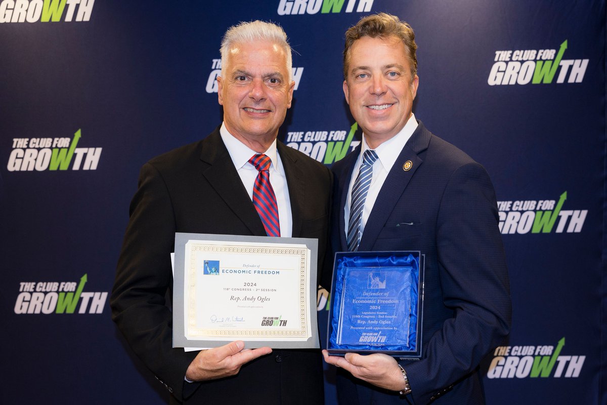 Club for Growth (@club4growth) on Twitter photo 🏆 Congratulations to <a href="/RepOgles/">Rep. Andy Ogles</a> — recognized by Club for Growth as a Defender of Economic Freedom!
This award is based on voting records presented by the @cfgFoundation’s 2024 Congressional Scorecard and honors those who consistently support pro-growth economic policies in 🏆 Congratulations to <a href="/RepOgles/">Rep. Andy Ogles</a> — recognized by Club for Growth as a Defender of Economic Freedom!
This award is based on voting records presented by the @cfgFoundation’s 2024 Congressional Scorecard and honors those who consistently support pro-growth economic policies in