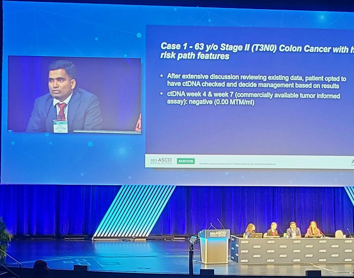 Mohamedtaki A. Tejani (@dr_m_tejani) on Twitter photo Superstar <a href="/MallaMidhun/">Midhun Malla</a> gives us a master class on ctDNA use in colorectal cancer! Wow. #ASCO25 Superstar <a href="/MallaMidhun/">Midhun Malla</a> gives us a master class on ctDNA use in colorectal cancer! Wow. #ASCO25