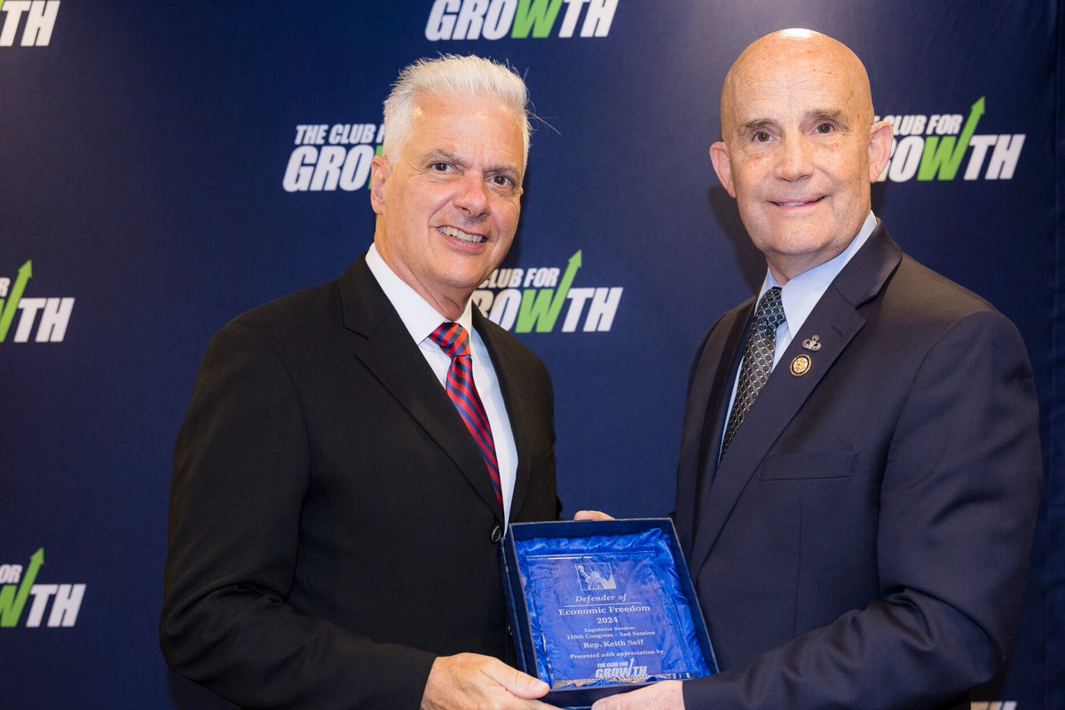 Club for Growth (@club4growth) on Twitter photo 🏆 Congratulations to <a href="/RepKeithSelf/">Rep. Keith Self</a> — recognized by Club for Growth as a Defender of Economic Freedom!
This award is based on voting records presented by the @cfgFoundation’s 2024 Congressional Scorecard and honors those who consistently support pro-growth economic policies in 🏆 Congratulations to <a href="/RepKeithSelf/">Rep. Keith Self</a> — recognized by Club for Growth as a Defender of Economic Freedom!
This award is based on voting records presented by the @cfgFoundation’s 2024 Congressional Scorecard and honors those who consistently support pro-growth economic policies in