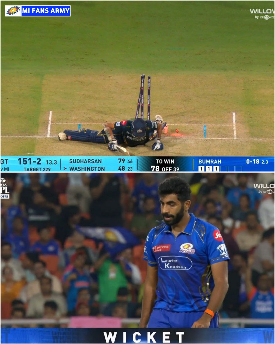 #MIvsGT
The delivery that changed the match completely

A perfect yorker

Jasprit Bumrah the Goat 😍

Mumbai into Qualifier 2

Dil se MI 💙