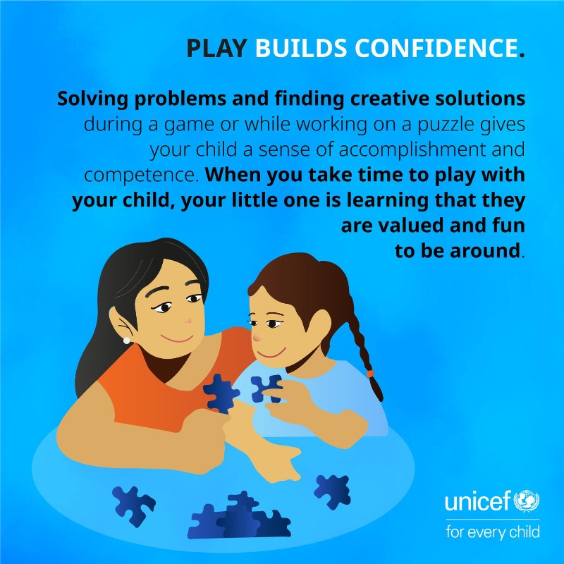 UN's tweet photo. The power of play for children goes beyond having fun.

It supports their learning and mental health — and benefits parents too.

Learn more from @UNICEF about the importance of playtime on Sunday’s Global Day of Parents. ⬇️

#EarlyMomentsMatter