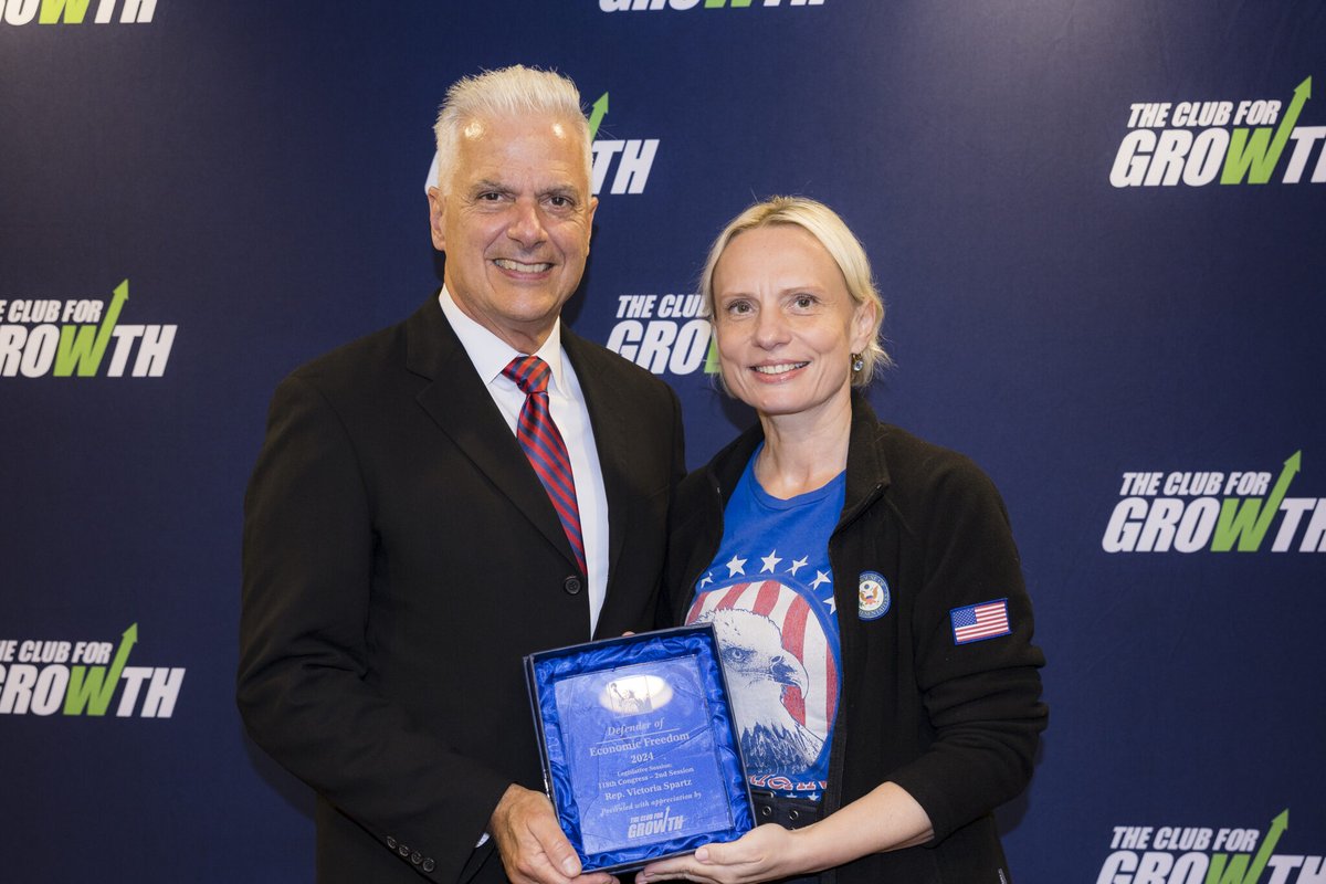 Club for Growth (@club4growth) on Twitter photo 🏆 Congratulations to <a href="/RepSpartz/">Rep. Victoria Spartz</a> — recognized by Club for Growth as a Defender of Economic Freedom!
This award is based on voting records presented by the @cfgFoundation’s 2024 Congressional Scorecard and honors those who consistently support pro-growth economic policies in 🏆 Congratulations to <a href="/RepSpartz/">Rep. Victoria Spartz</a> — recognized by Club for Growth as a Defender of Economic Freedom!
This award is based on voting records presented by the @cfgFoundation’s 2024 Congressional Scorecard and honors those who consistently support pro-growth economic policies in