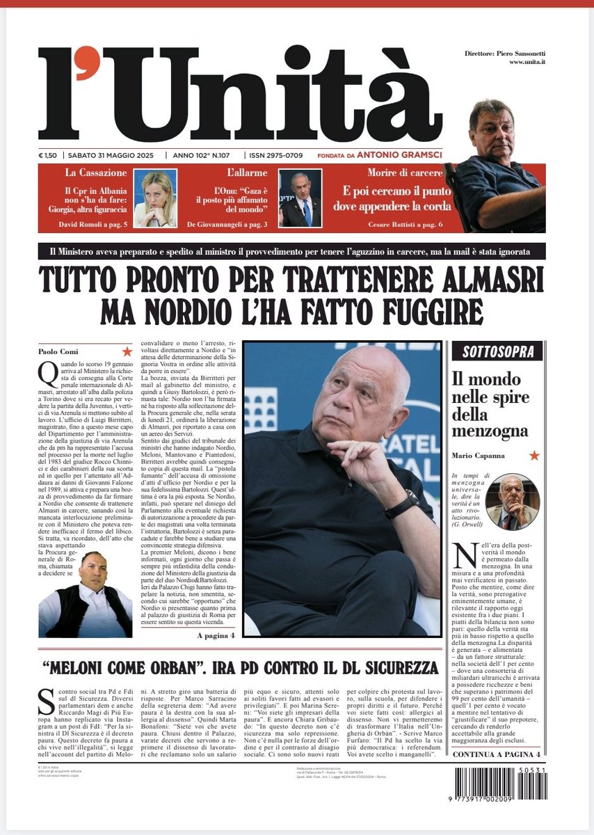 📰 La prima pagina dell’#Unità del #31maggio

Abbonati subito: bit.ly/ABBONATI-SUBITO