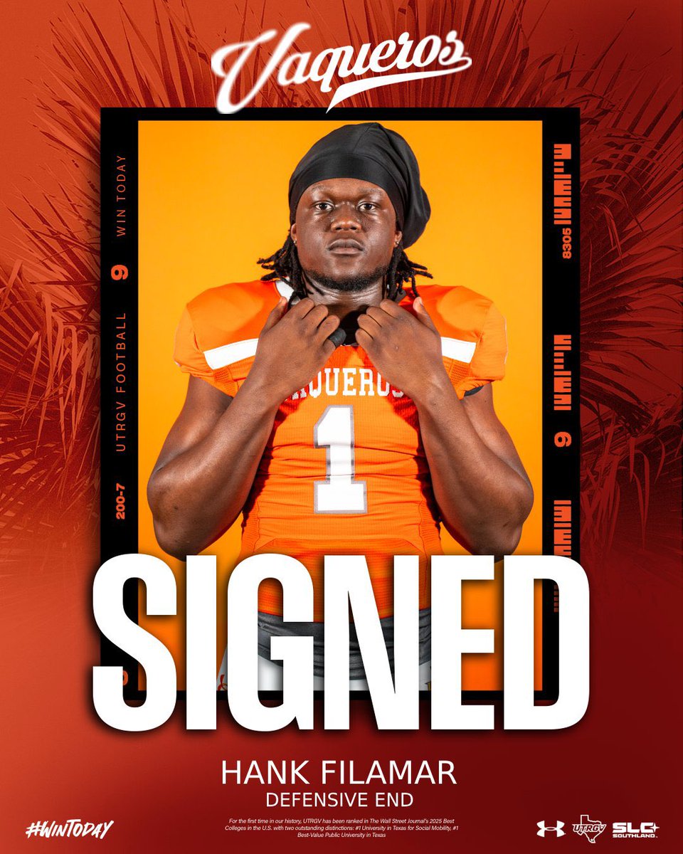 UTRGV Football (@utrgvfootball) on Twitter photo 🌴Welcome to The Valley!🌴
Help us welcome DE from Louisiana Tech!
Hank Filamar, <a href="/withchiel/">Withchiel Filamar</a>
#WinToday
#AlwaysCompete
#NextYearIsHere 🌴Welcome to The Valley!🌴
Help us welcome DE from Louisiana Tech!
Hank Filamar, <a href="/withchiel/">Withchiel Filamar</a>
#WinToday
#AlwaysCompete
#NextYearIsHere