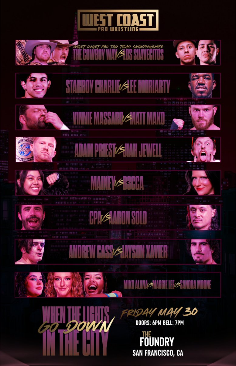 West Coast Pro (@wcproofficial) on Twitter photo TONIGHT IN SAN FRANCISCO!
FRONT ROW SOLD OUT!
ONLY A HANDFULL OF TICKETS LEFT!
May 30th
The Foundry
San Francisco, Ca
Streaming live on <a href="/HighspotsWN/">Highspots.TV</a>
Tickets: eventbrite.com/e/west-coast-p… TONIGHT IN SAN FRANCISCO!
FRONT ROW SOLD OUT!
ONLY A HANDFULL OF TICKETS LEFT!
May 30th
The Foundry
San Francisco, Ca
Streaming live on <a href="/HighspotsWN/">Highspots.TV</a>
Tickets: eventbrite.com/e/west-coast-p…
