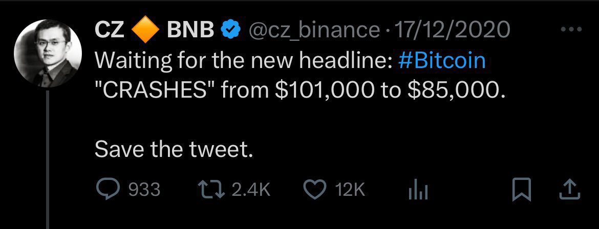 Waiting for the new headline: #Bitcoin "CRASHES" from $300,000 to $235,000.

Save the tweet.