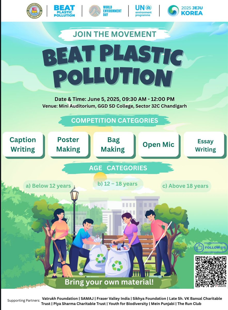 Join <a href="/UNEP/">UN Environment Programme</a> 's Campaign to #BeatPlasticPollution #WorldEnvironmentDay2025 
Register now - forms.gle/DLwFqwYphyg6xu…
For further details Contact: -
9888415180
 7347042014    8427906848