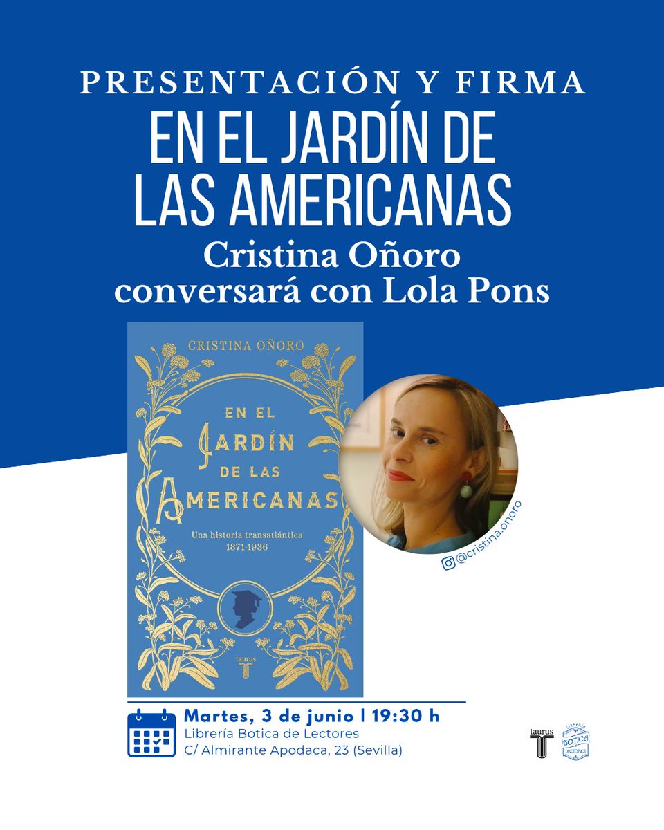 📅 Martes, 3 junio · 19:30 h
📍 #BoticaDeLectores – Santa Catalina
Presentamos #EnElJardínDeLasAmericanas, de Cristina Oñoro, en conversación con Lola Pons.
Una historia real sobre feminismo, educación y vínculos transatlánticos que cambiaron el mundo.

#MemoriaFeminista