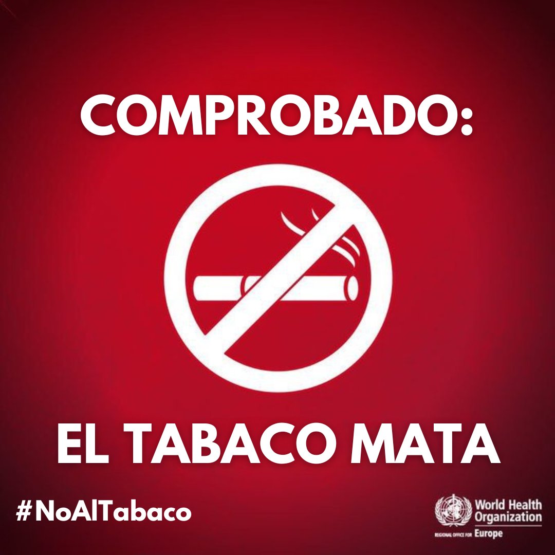Fumar mata.

Cada año mueren más de 8 millones de personas a causa del tabaco, 1,2 millones de ellas por exposición pasiva al humo.

🚭 El 31 de mayo es el #DíaMundialSinTabaco. Digamos no al tabaco y sí a una vida libre de humo.

who.int/es/campaigns/w…