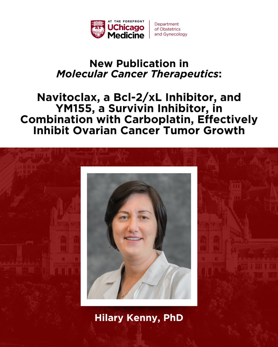 uchicago_obgyn's tweet image. New publication from Dr. Kenny et al. in Molecular Cancer Therapeutics! A novel 3-drug combo, navitoclax, YM155 & carboplatin, shows promise against chemoresistant ovarian cancer in preclinical models. @OvCa_UChicago @MCT_AACR
Read: bit.ly/4dC2jUc