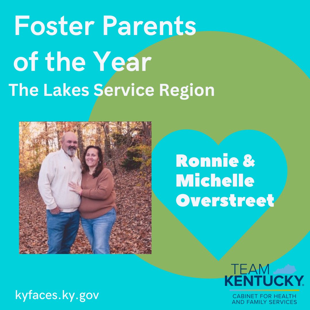 Congratulations to Ronnie and Michelle Overstreet, Foster Parents of the Year from The Lakes Service Region! Learn more about fostering at kyfaces.ky.gov or call 1-800-232-5437. #TeamKentucky #FosterCareMonth #FosterParentHeroes