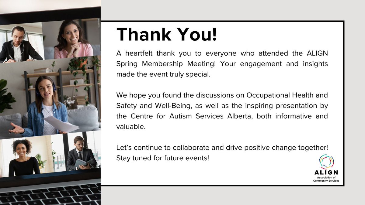 ALIGN (@alignalberta) on Twitter photo Huge thanks to everyone who joined the ALIGN Spring Membership Meeting! Your insights made it special. We hope you found the discussions on OH&S, Well-Being and the <a href="/autismcentreAB/">autismcentreab</a> inspiring. Letโs keep driving positive change together!
#ALIGNAB #ThankYou Huge thanks to everyone who joined the ALIGN Spring Membership Meeting! Your insights made it special. We hope you found the discussions on OH&S, Well-Being and the <a href="/autismcentreAB/">autismcentreab</a> inspiring. Letโs keep driving positive change together!
#ALIGNAB #ThankYou