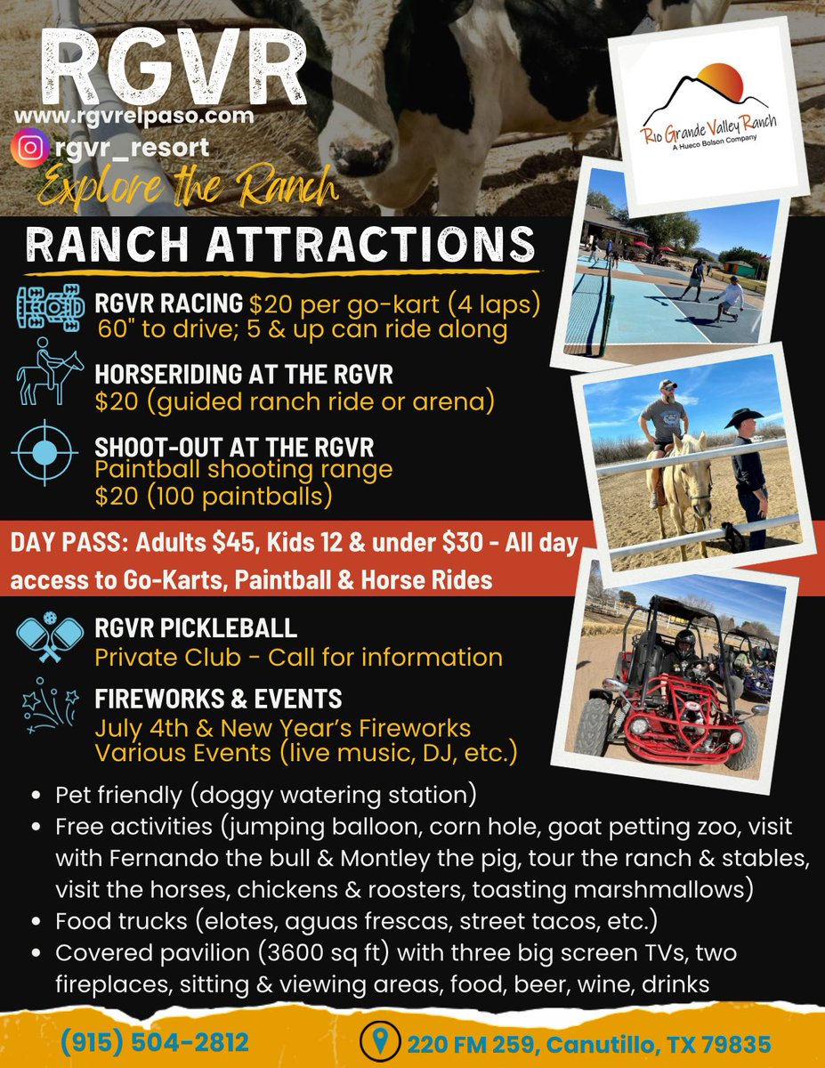 We have a couple of updates! We now have Montley the pig that you can visit with as well as a Day-Pass deal for our three main attractions. So many ways to enjoy the ranch…come find your favorite! #RGVR
