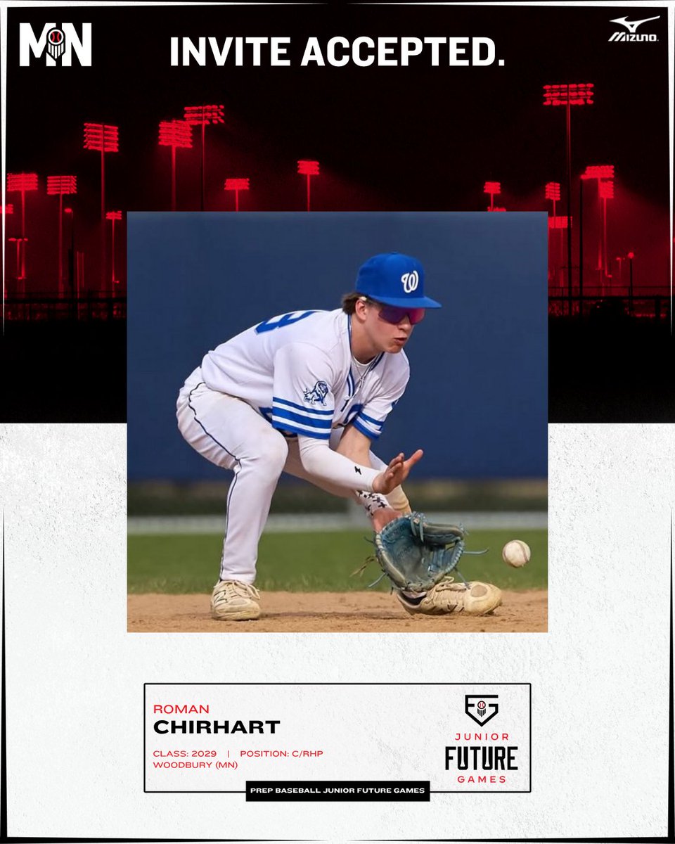 Prep Baseball Minnesota (@prepbaseballmn) on Twitter photo 𝐖𝐄𝐋𝐂𝐎𝐌𝐄 𝐓𝐎 𝐓𝐇𝐄 𝐒𝐐𝐔𝐀𝐃 👊
Woodbury's Roman Chirhart will be at <a href="/LakePointSports/">LakePoint Sports</a> representing #TeamMinnesota at the #PBJFG25.
Who's Next?!
👤 loom.ly/5cxLKbI
@PrepBaseball | @TobyAnderson48 𝐖𝐄𝐋𝐂𝐎𝐌𝐄 𝐓𝐎 𝐓𝐇𝐄 𝐒𝐐𝐔𝐀𝐃 👊
Woodbury's Roman Chirhart will be at <a href="/LakePointSports/">LakePoint Sports</a> representing #TeamMinnesota at the #PBJFG25.
Who's Next?!
👤 loom.ly/5cxLKbI
@PrepBaseball | @TobyAnderson48